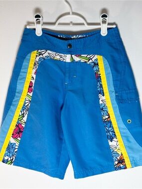 Vintage 90s OP Ocean Pacific Y2K Blue Hawaiian Floral Board Shorts Retro Cargo M